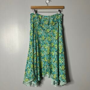 Nine West Floral Silk Womens Y2K Asymmetric Fairy Midi Skirt Size 6 Artsy‎